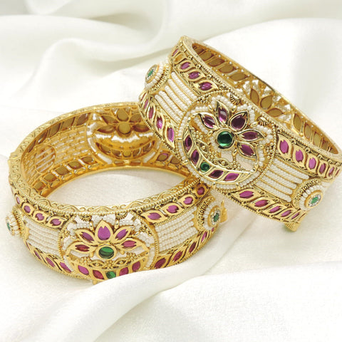 Ruby Peacock Kada Bangle Set by Joyrias