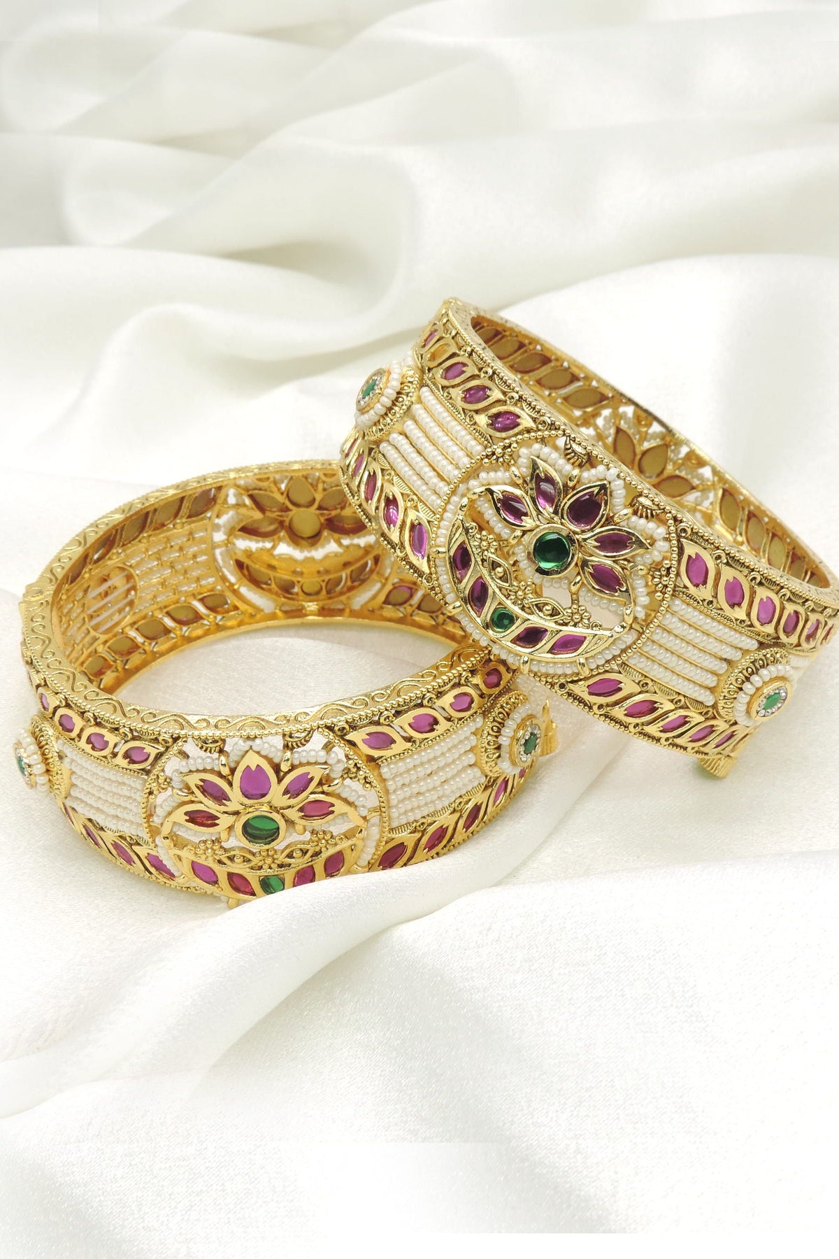 Ruby Peacock Kada Bangle Set by Joyrias