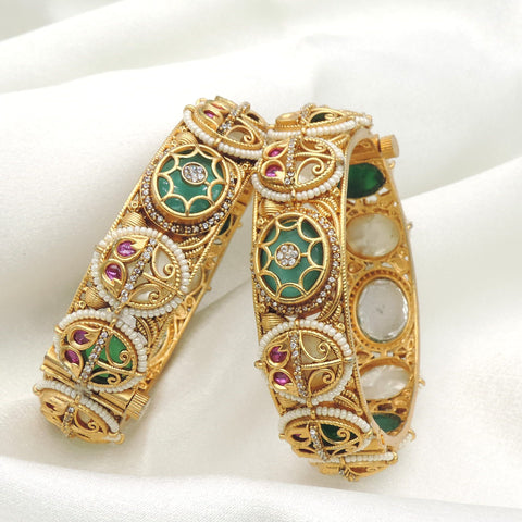 Emerald Pearl Filigree Bangle Set | Joyrias