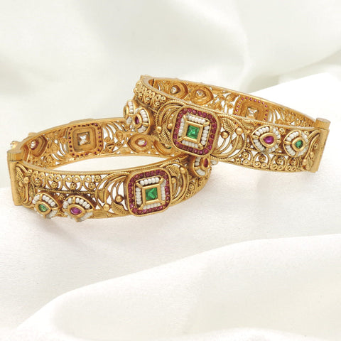 Royal Emerald Vintage Kada Bangle Set by Joyrias