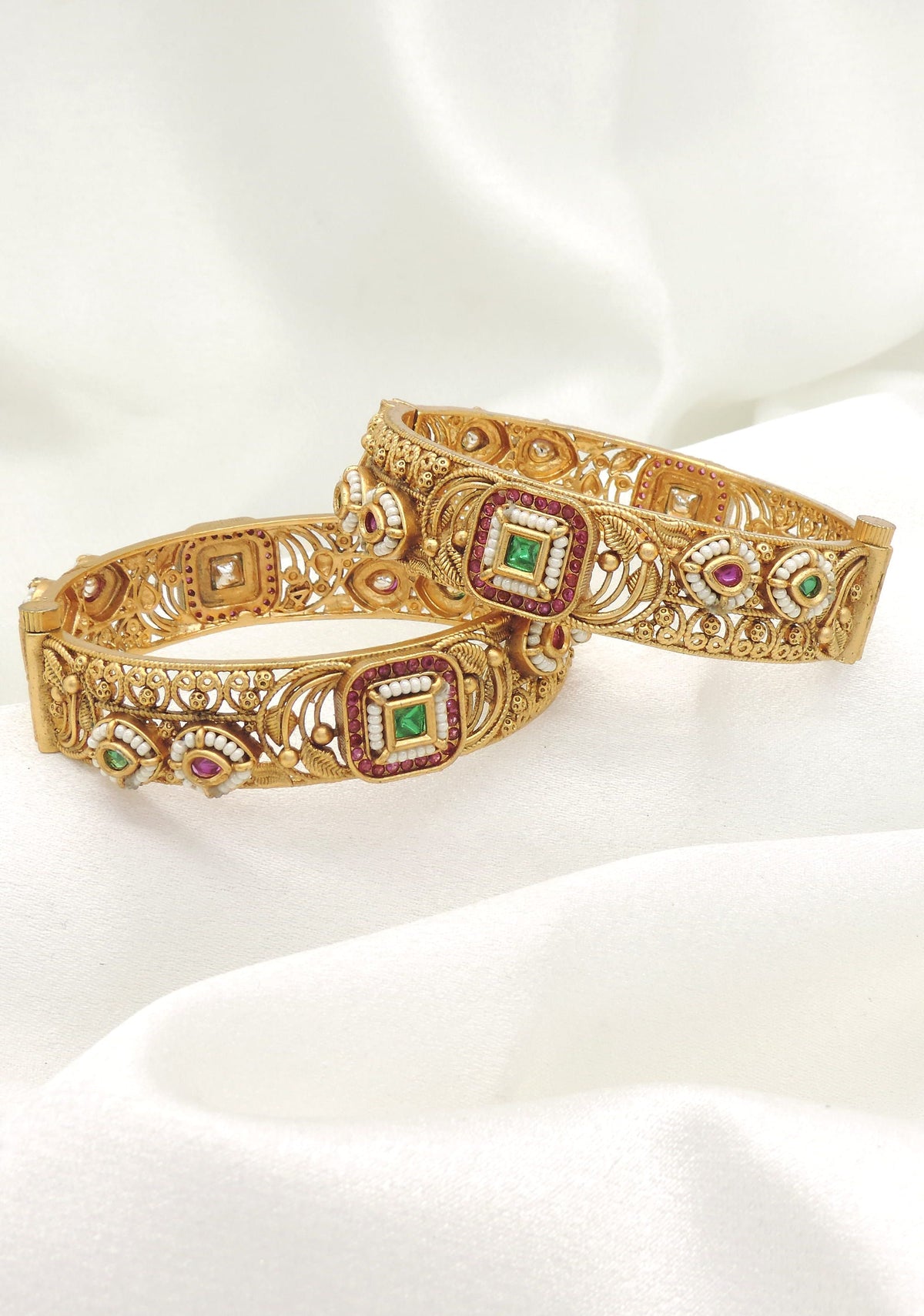 Royal Emerald Vintage Kada Bangle Set by Joyrias