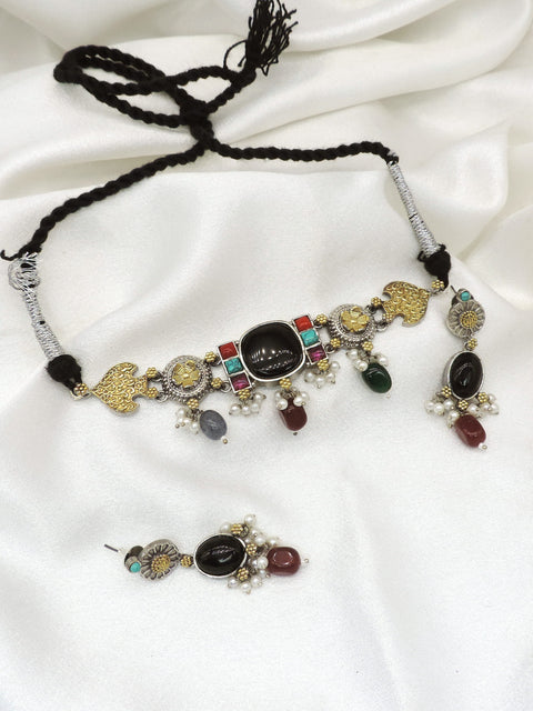 Oxidized Dual Tone Kundan Choker Set