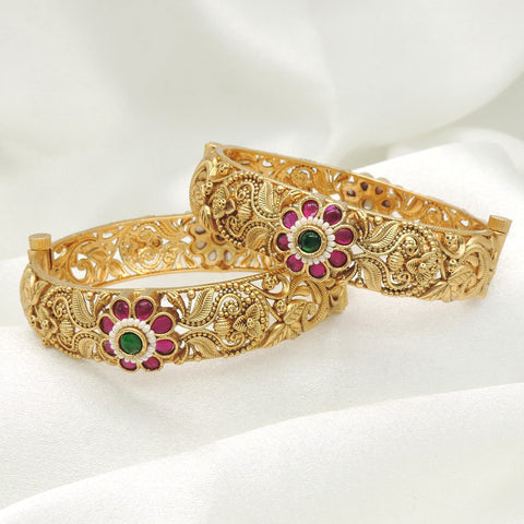 Ruby Floral Antique Bangle Set | Joyrias