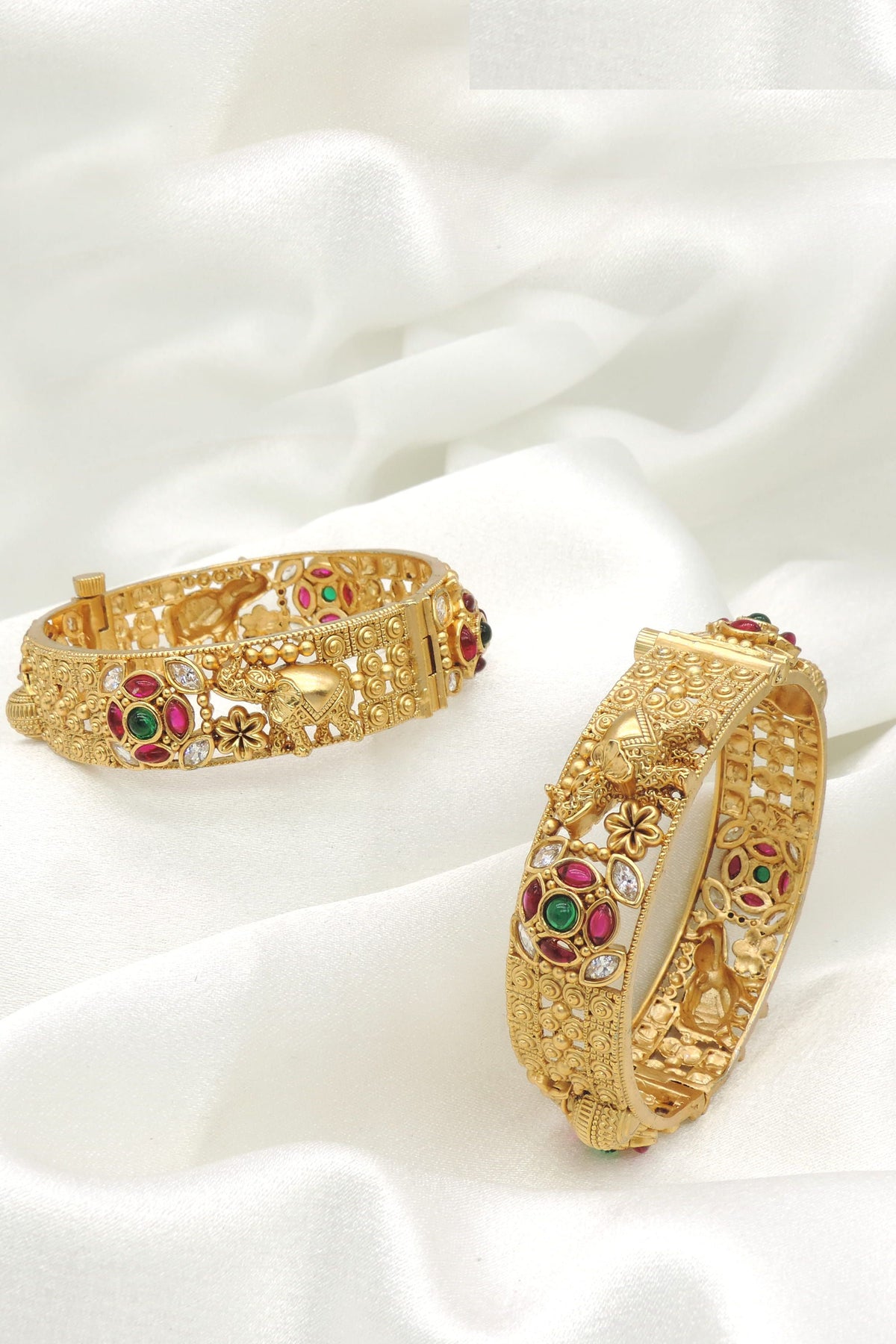 Regal Elephant Heritage Kada Bangle Set by Joyrias