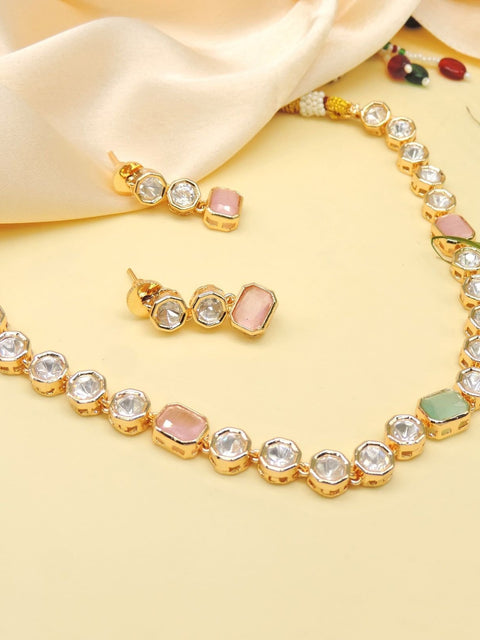 Minimal pastel Kundan choker set – Indian minimalist Kundan choker for weddings USA – Joyrias