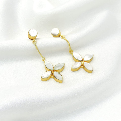 Pearl Floral Drop Earrings | Gold-Plated Elegant Dangle Earrings | Joyrias