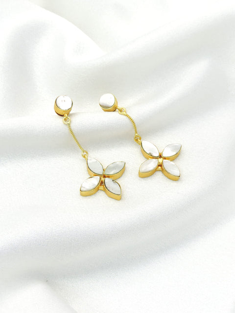 Pearl Floral Drop Earrings | Gold-Plated Elegant Dangle Earrings | Joyrias