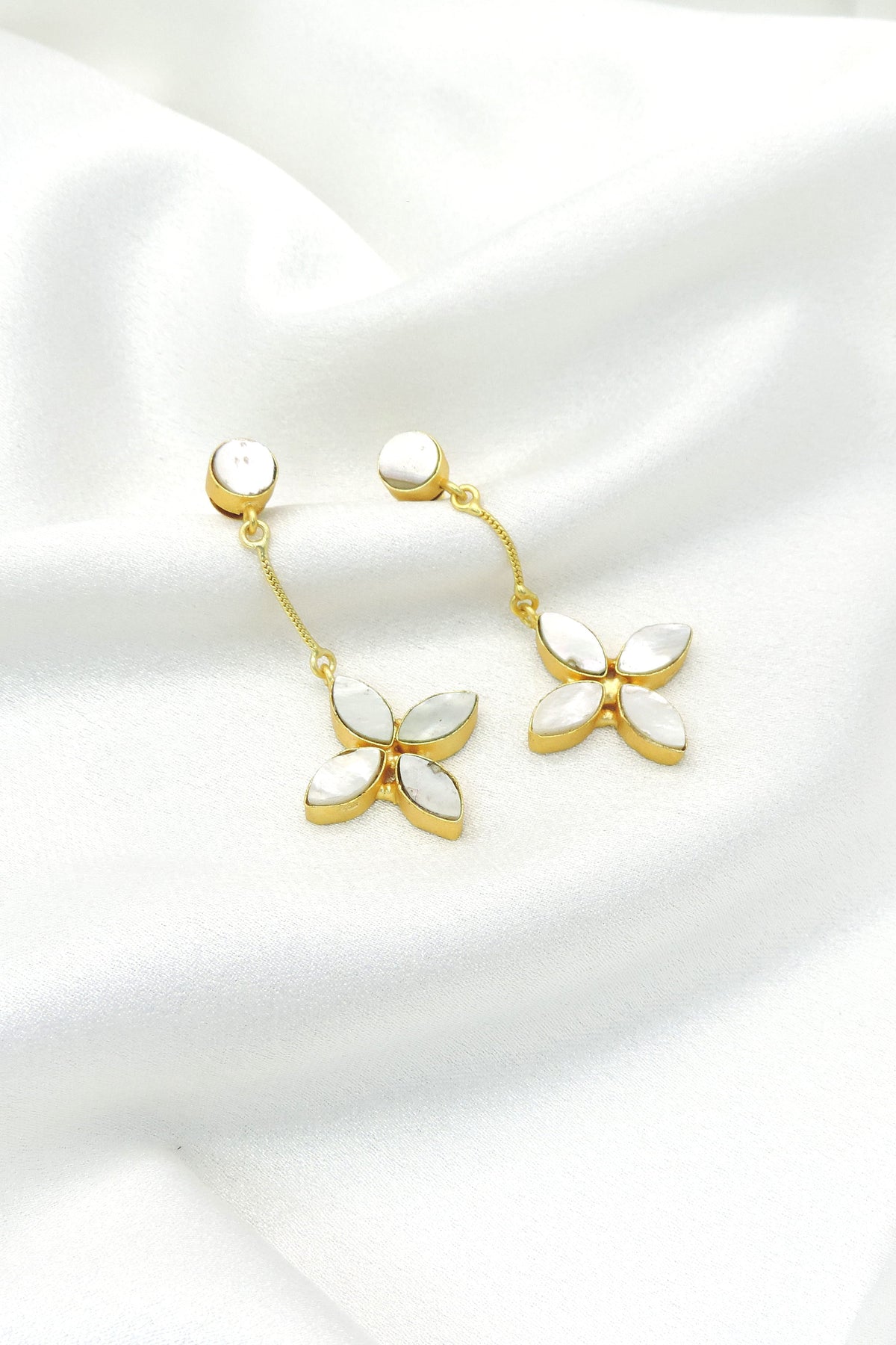 Pearl Floral Drop Earrings | Gold-Plated Elegant Dangle Earrings | Joyrias