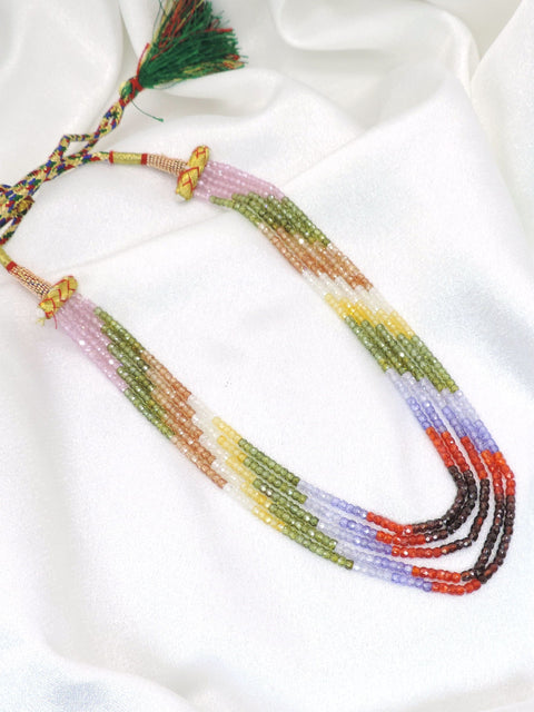 Pastel rainbow layered beaded necklace with boho tassel detailing