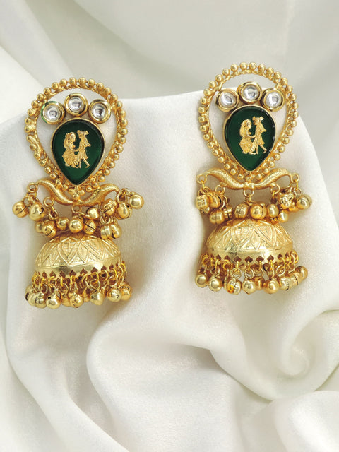 Radha Krishna Temple Jhumka Earrings
