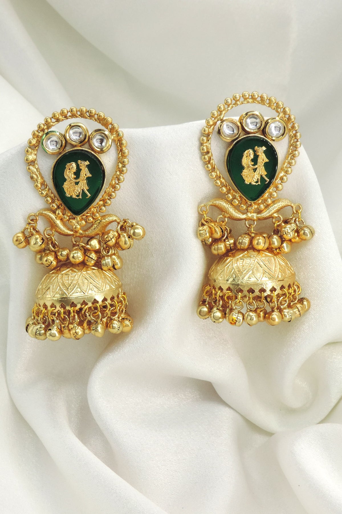 Radha Krishna Temple Jhumka Earrings