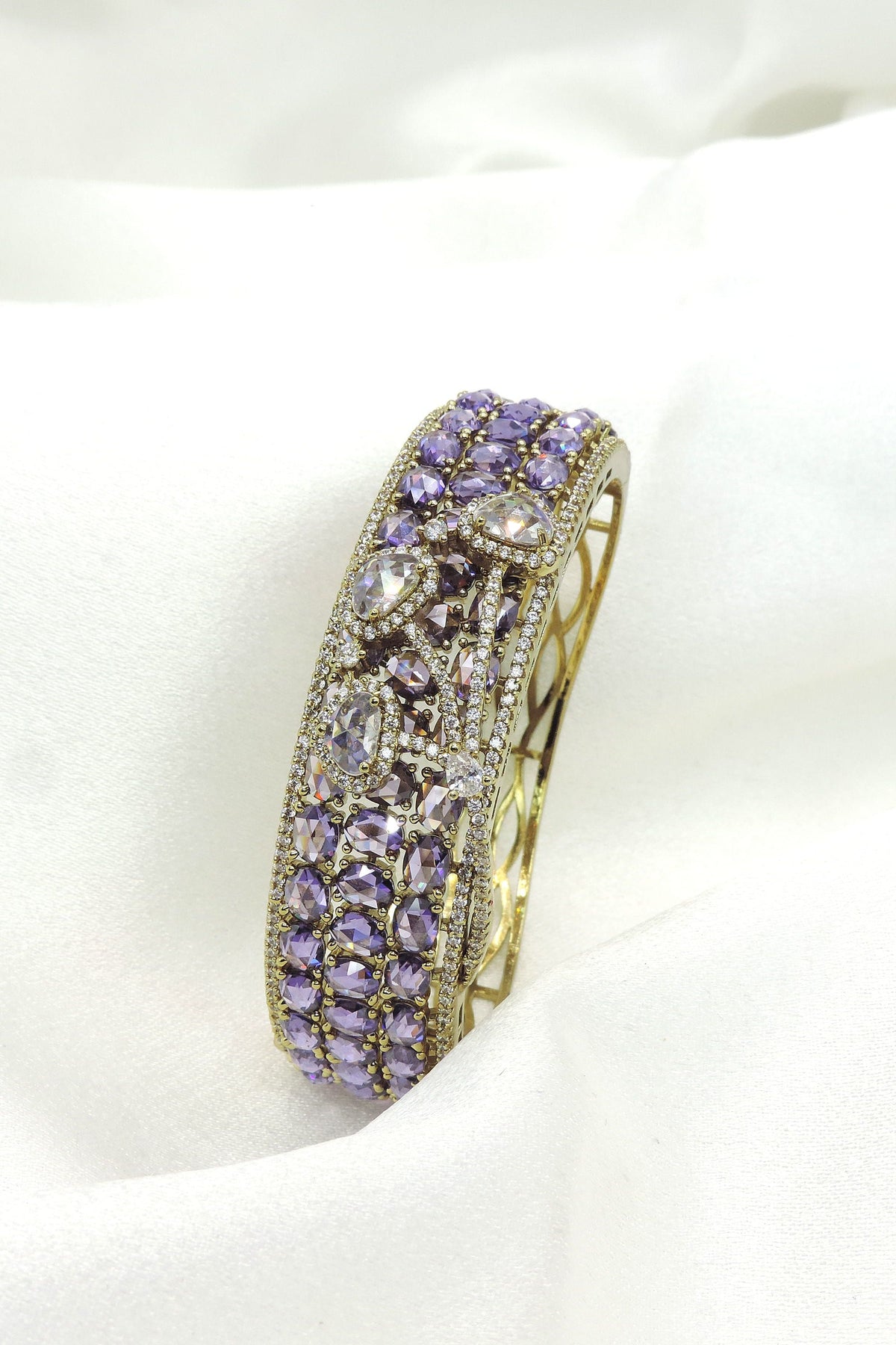 Amethyst Luxe CZ Cuff Bangle by Joyrias