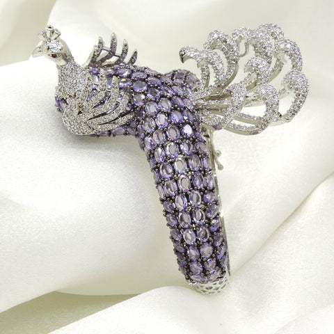 Lavender Peacock CZ Cuff Bangle | Joyrias