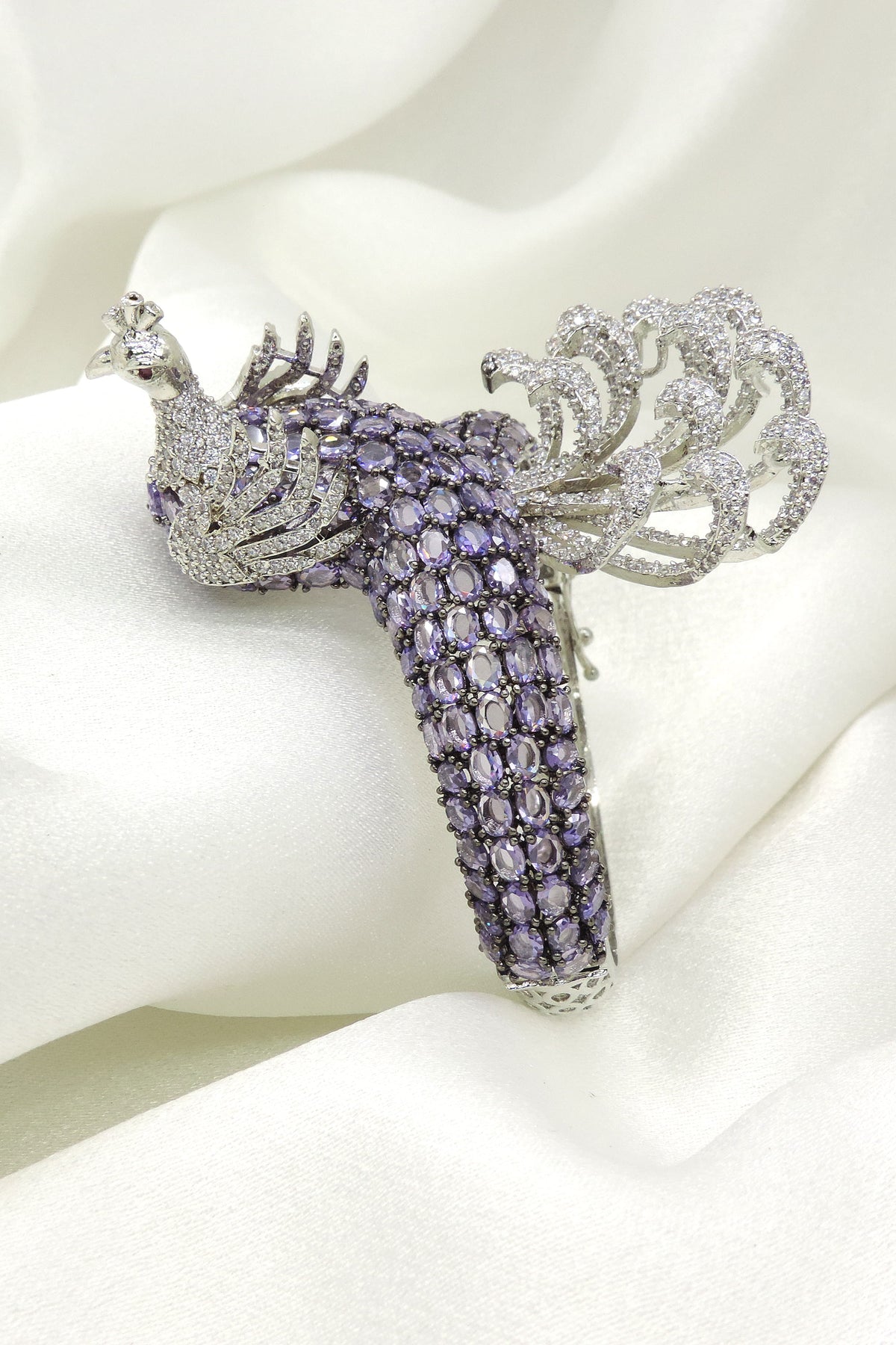 Lavender Peacock CZ Cuff Bangle | Joyrias