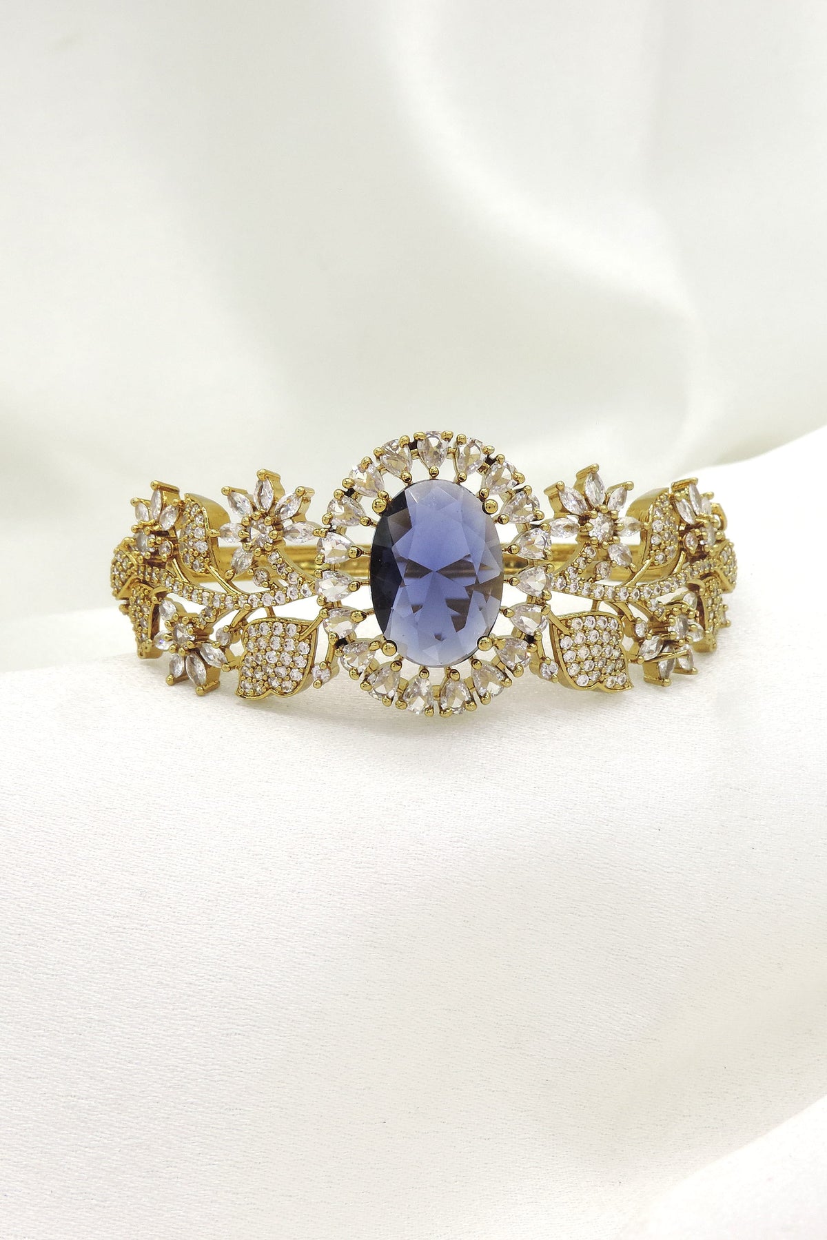 Midnight Sapphire Floral Cuff Bangle