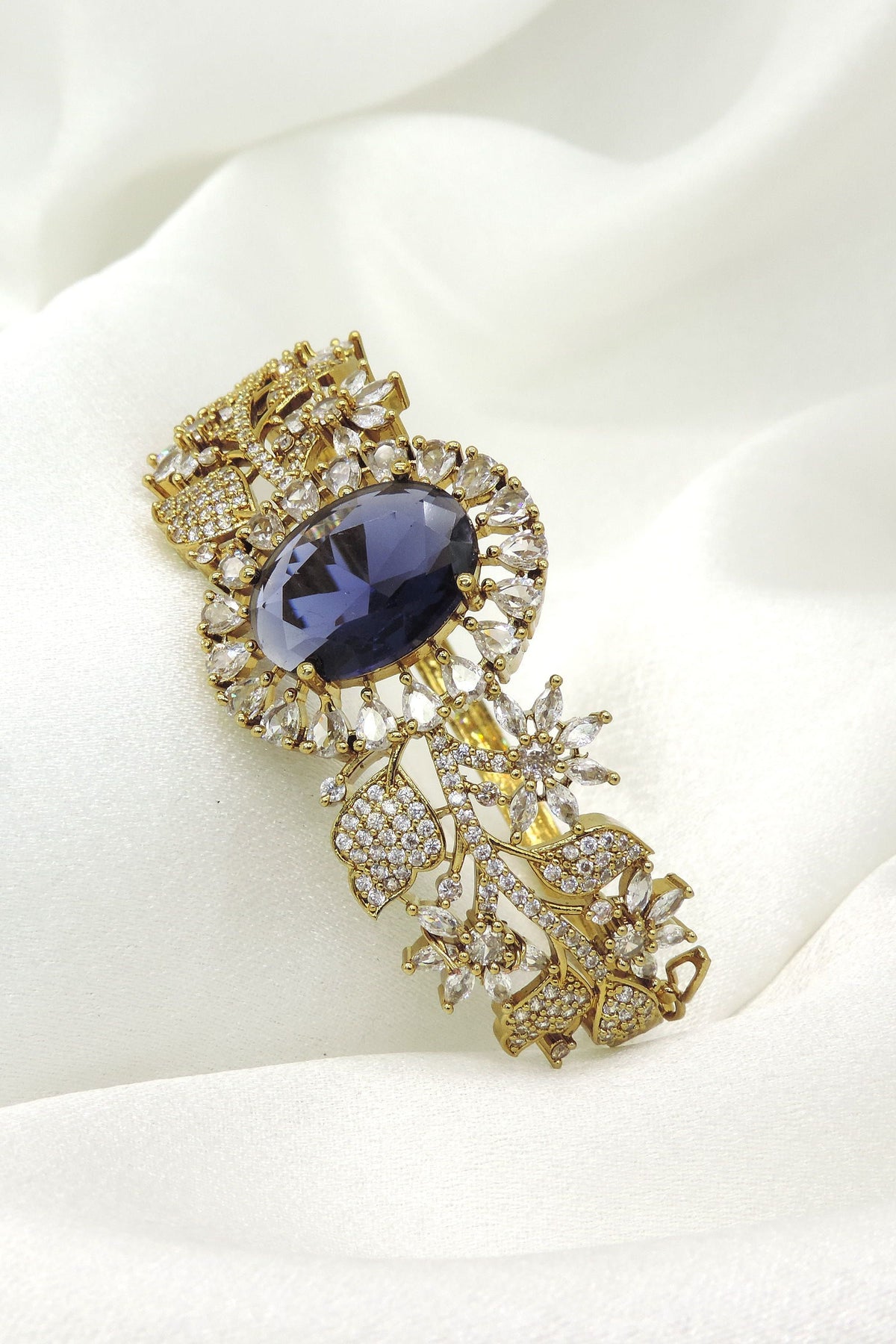 Midnight Sapphire Floral Cuff Bangle | Joyrias