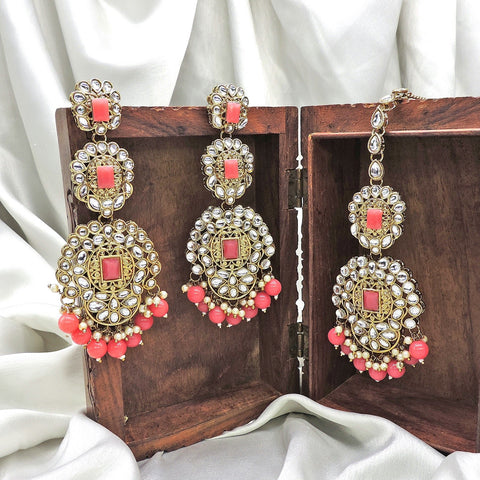 Gold Tone Kundan Maangtika set Image 0
