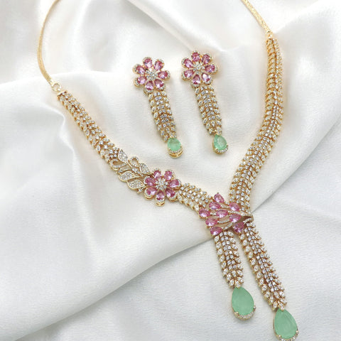 Pink floral drop necklace set by Joyrias