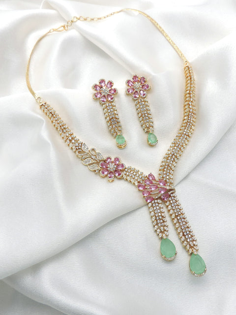 Pink floral drop necklace set by Joyrias