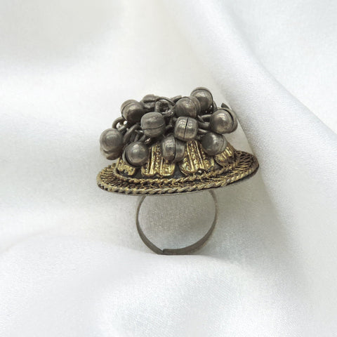 Oxidized silver gold-toned beaded dome ring with traditional detailing by joyrias