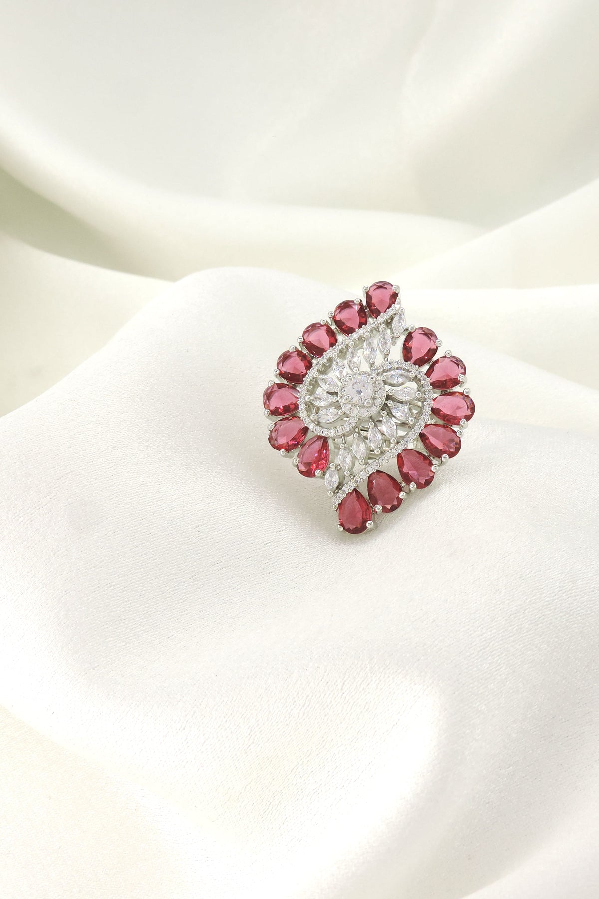 Ruby floral crystal ring by Joyrias
