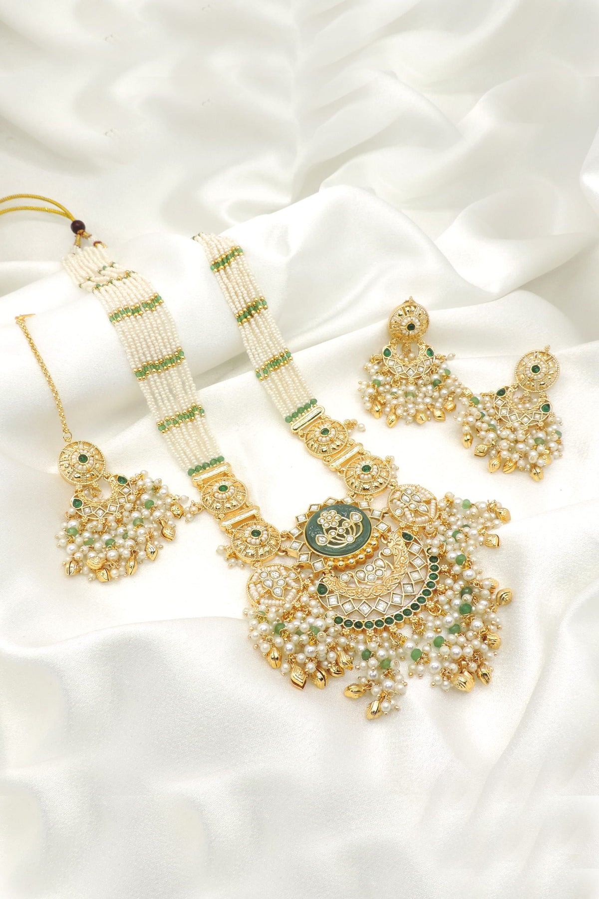 Emerald Polki Pearl Rani Haar Set | Joyrias