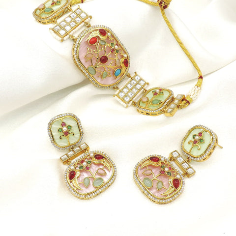 Blush Floral Enamel Choker Necklace Set | Joyrias