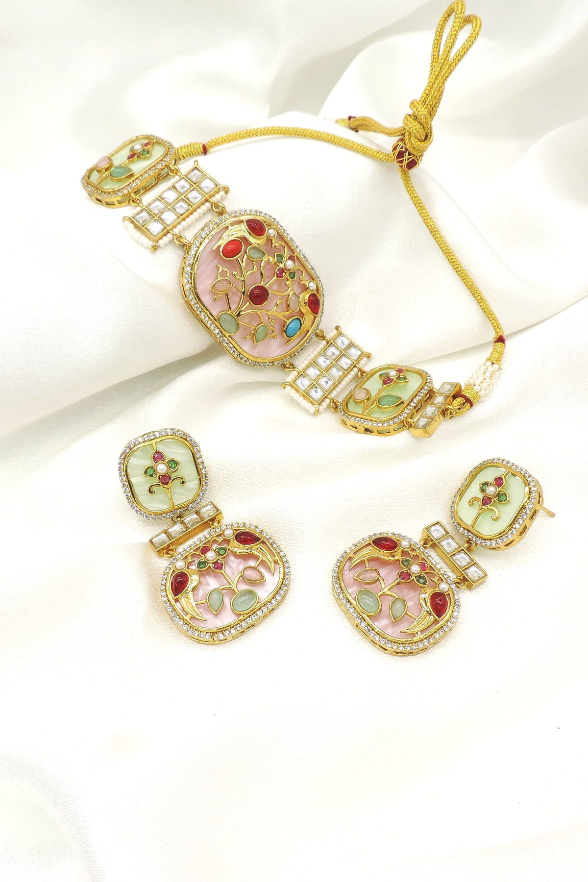 Blush Floral Enamel Choker Necklace Set | Joyrias