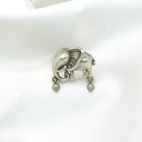 Oxidised elephant charm ring with antique detailing from joyrias