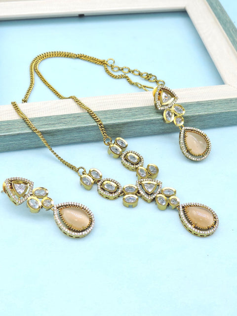 Victorian necklace with peach color stone – Indian Victorian style jewelry USA – Joyrias