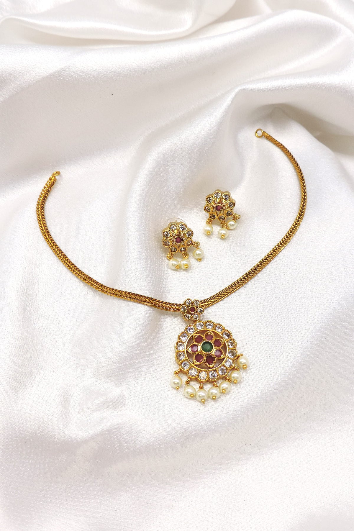 Multicolor Floral Pearl Necklace Set by Joyrias