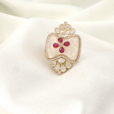 Mother of Pearl Ruby Pink Statement Ring