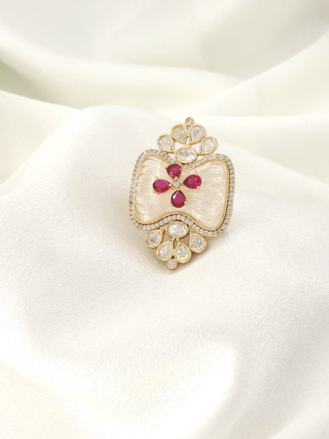 Mother of Pearl Ruby Pink Statement Ring