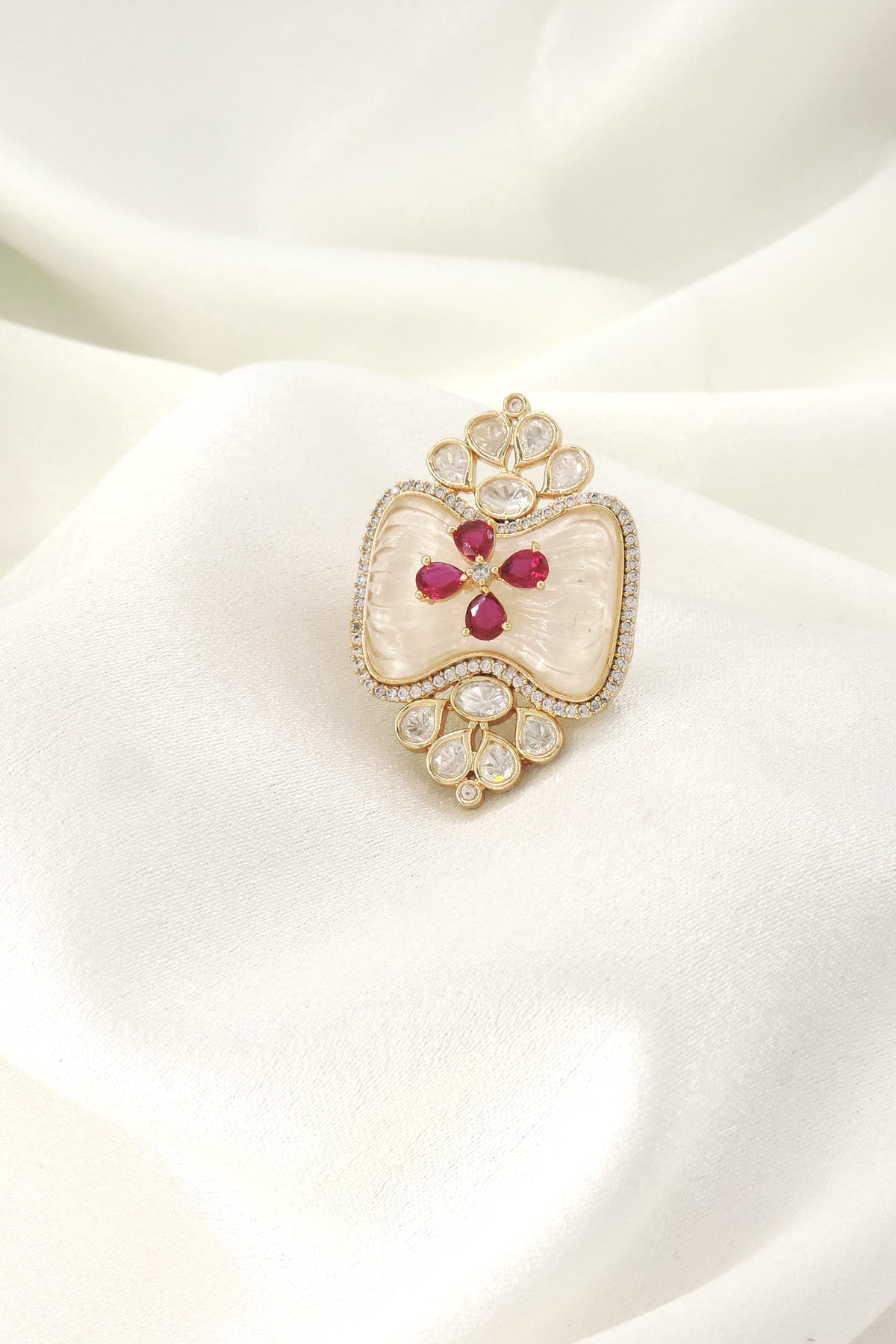 Mother of Pearl Ruby Pink Statement Ring