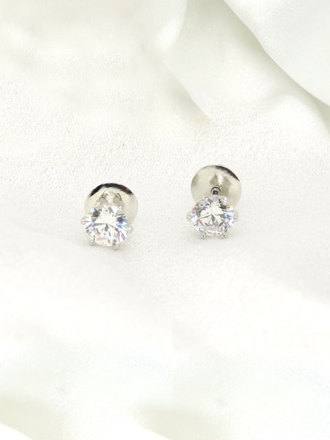 Classic Solitaire CZ Stud Earrings in Gold Tone