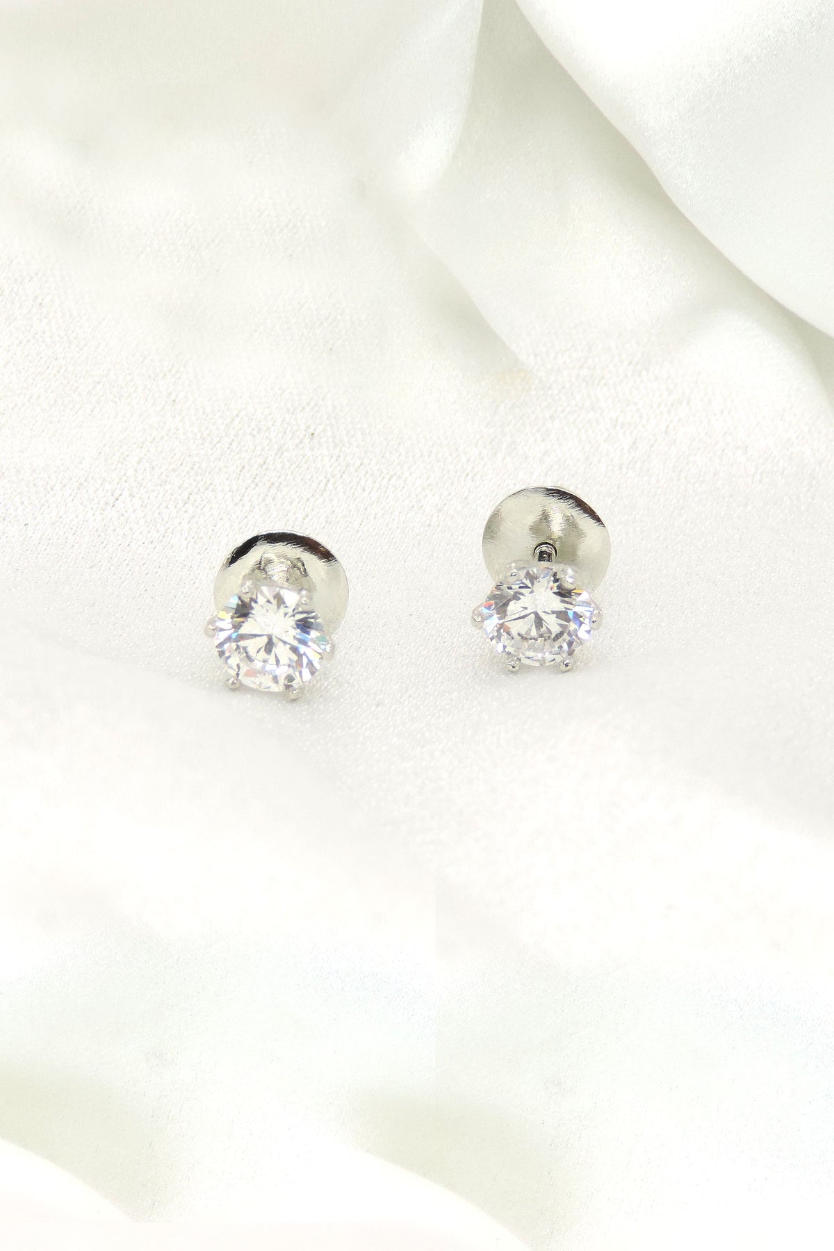 Classic Solitaire CZ Stud Earrings in Gold Tone
