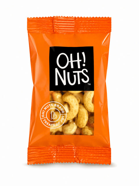 Premium cashews snack pack in orange packaging, ideal for Rakhi gift hampers, festive gifting, and healthy snacking.