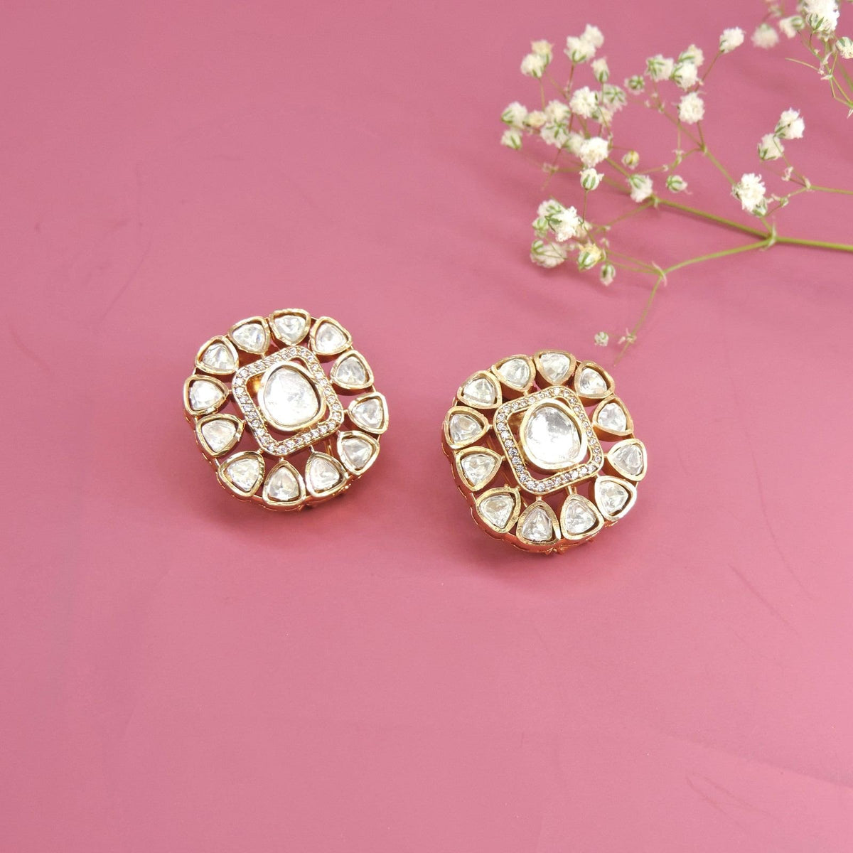 Royal Kundan stud earrings – Indian premium Kundan studs for festive wear USA – Joyrias
