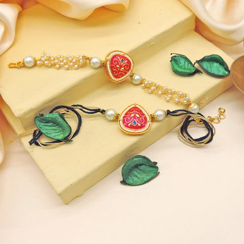 Royal Blue Pearl Bhaiya Bhabhi Rakhi Set