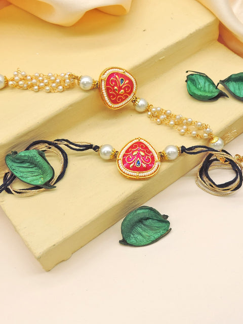 Royal Blue Pearl Bhaiya Bhabhi Rakhi Set