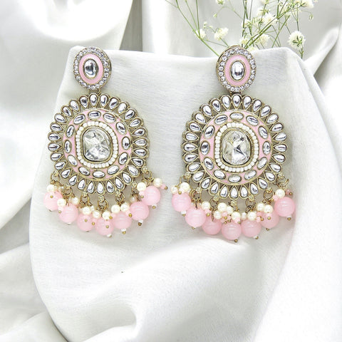 Kundan earrings in light pink beads – Indian Kundan pink bead earrings USA – Joyrias
