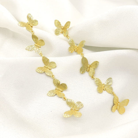 Gold Butterfly Long Drop Earrings | Elegant Statement Dangles