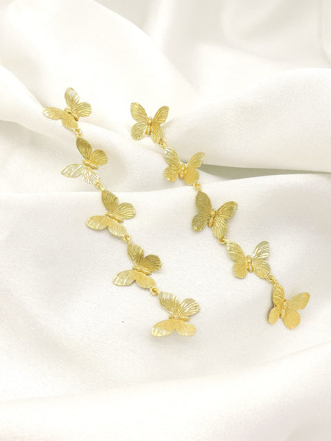Gold Butterfly Long Drop Earrings | Elegant Statement Dangles