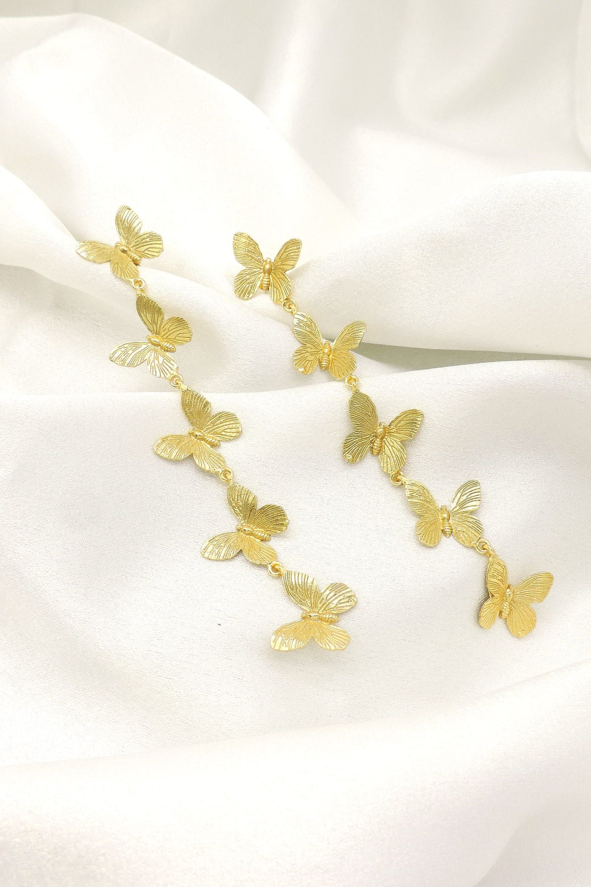 Gold Butterfly Long Drop Earrings | Elegant Statement Dangles