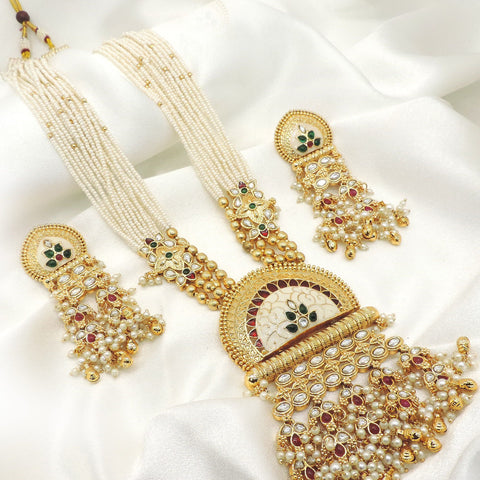 Royal Pearl Polki Long Necklace Set by Joyrias