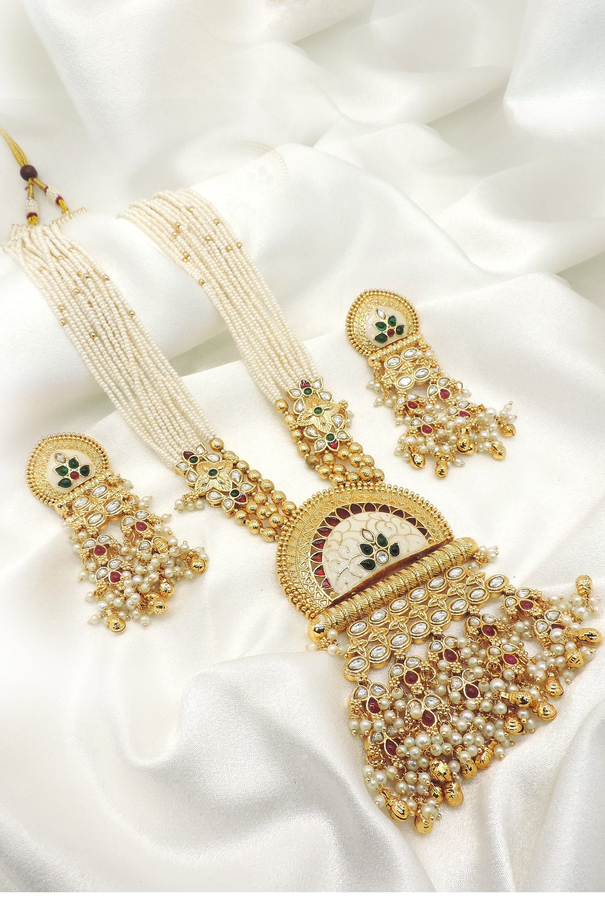 Royal Pearl Polki Long Necklace Set by Joyrias