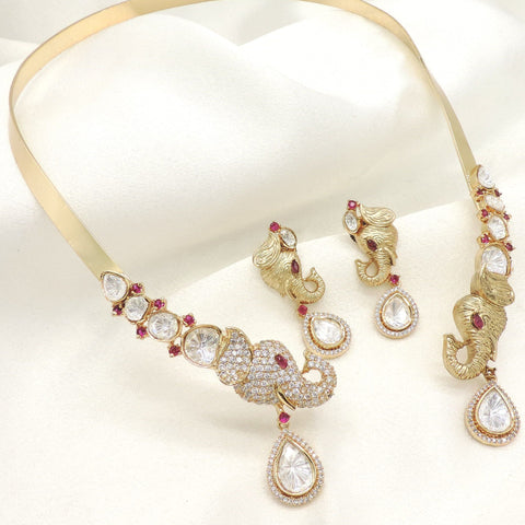 elephant Polki Collar Necklace Set by Joyrias