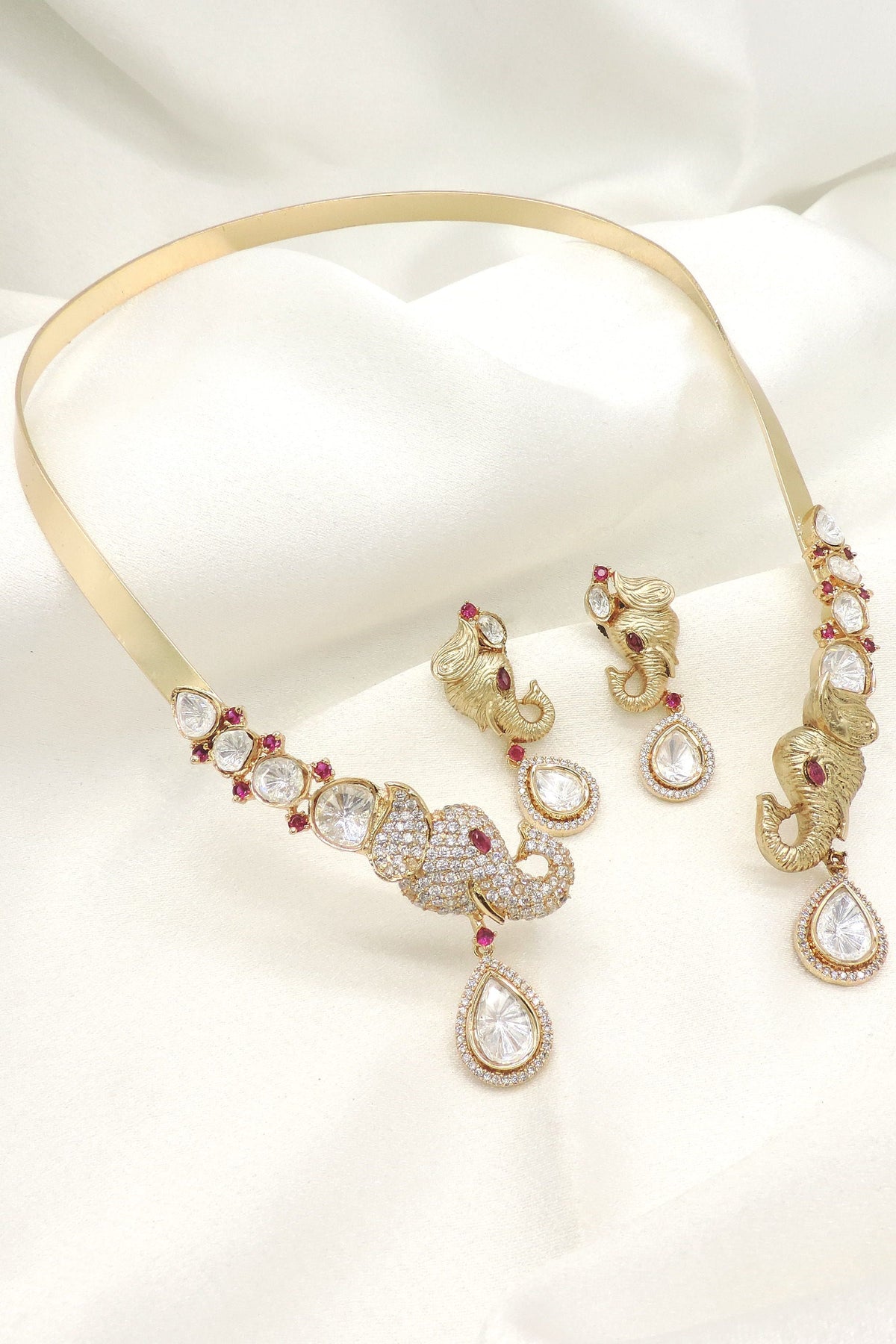 elephant Polki Collar Necklace Set by Joyrias