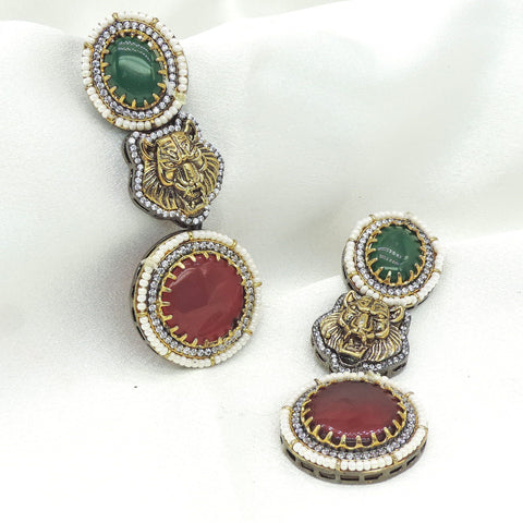 Regal Lion Dual Stone Drop Earrings by Joyrias