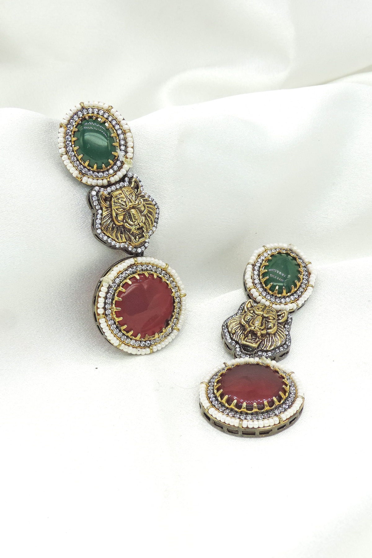 Regal Lion Dual Stone Drop Earrings by Joyrias